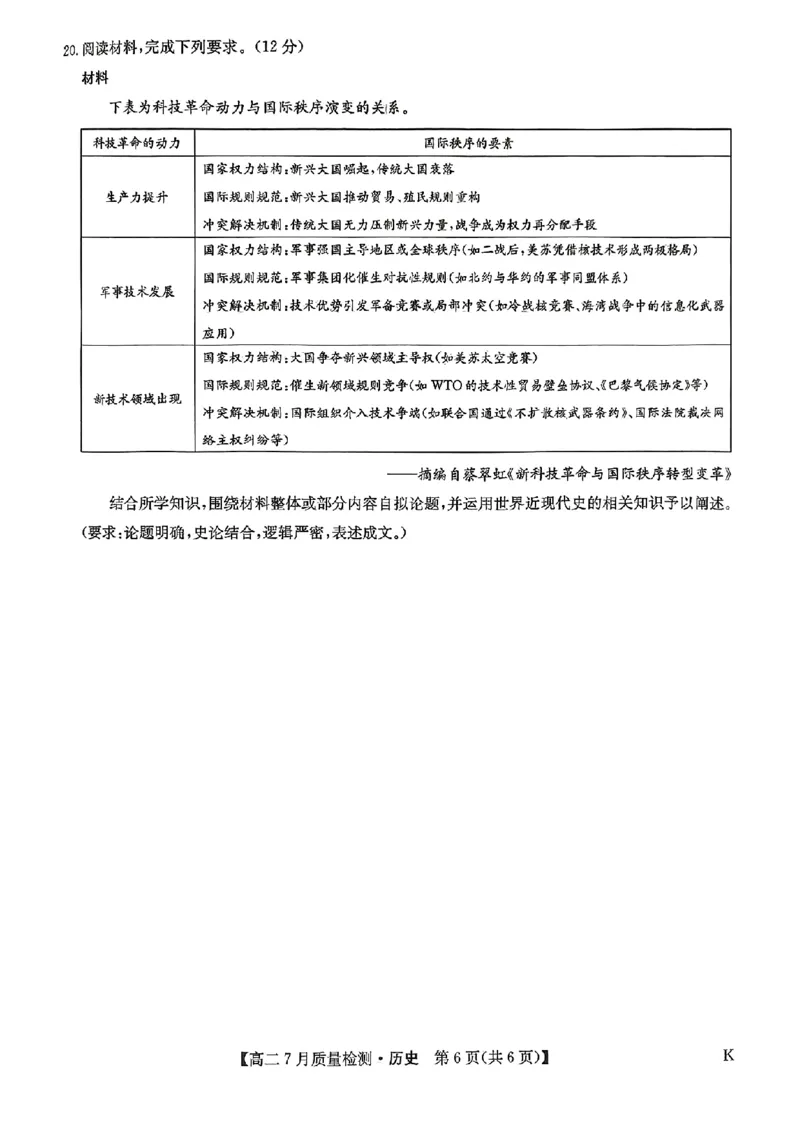 九师联盟2024-2025学年高二下学期7月质量检测历史试题（含答案）_2025年7月_250725九师联盟2024-2025学年高二下学期7月质量检测（摸底考试）