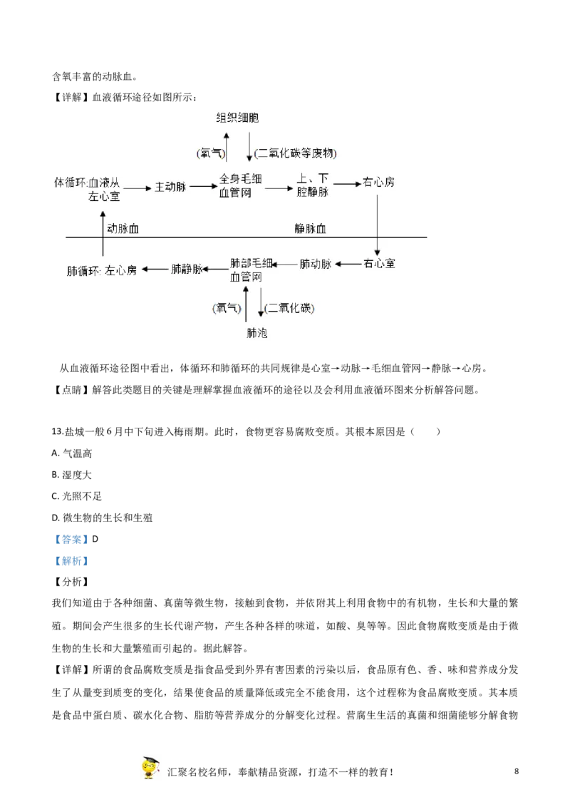 精品解析：2019年江苏省盐城市中考生物试卷（解析版）_中考真题_8.生物中考真题2015-2024年_2019年全国中考生物92份_精品解析：江苏省盐城市2019年中考生物试卷