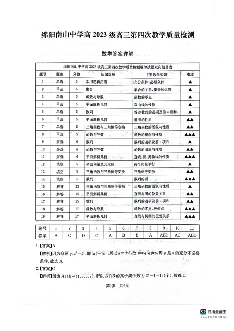 四川省绵阳南山中学2025-2026学年高三上学期11月月考数学试题（含答案）_251127四川省绵阳南山中学2025-2026学年高三上学期11月月考