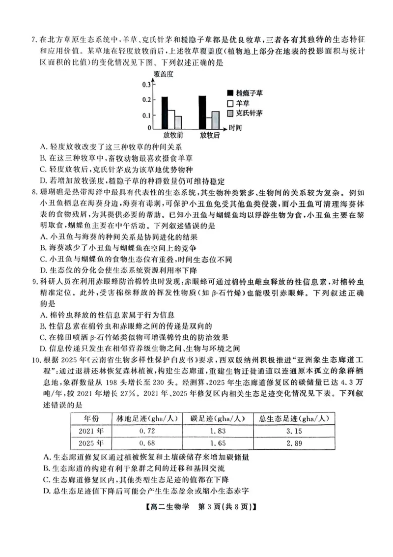 安徽省江淮协作区2024-2025学年高二下学期期末联合监测生物试卷（含答案）_2025年7月_250711安徽省江淮协作区2024-2025学年高二下学期期末联合监测（全科）