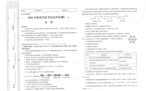 2026届陕西省高三上学期适应性检测（一）化学试卷（含答案）_2025年12月_2512132026届陕西省高三上学期适应性检测（一）（全科）