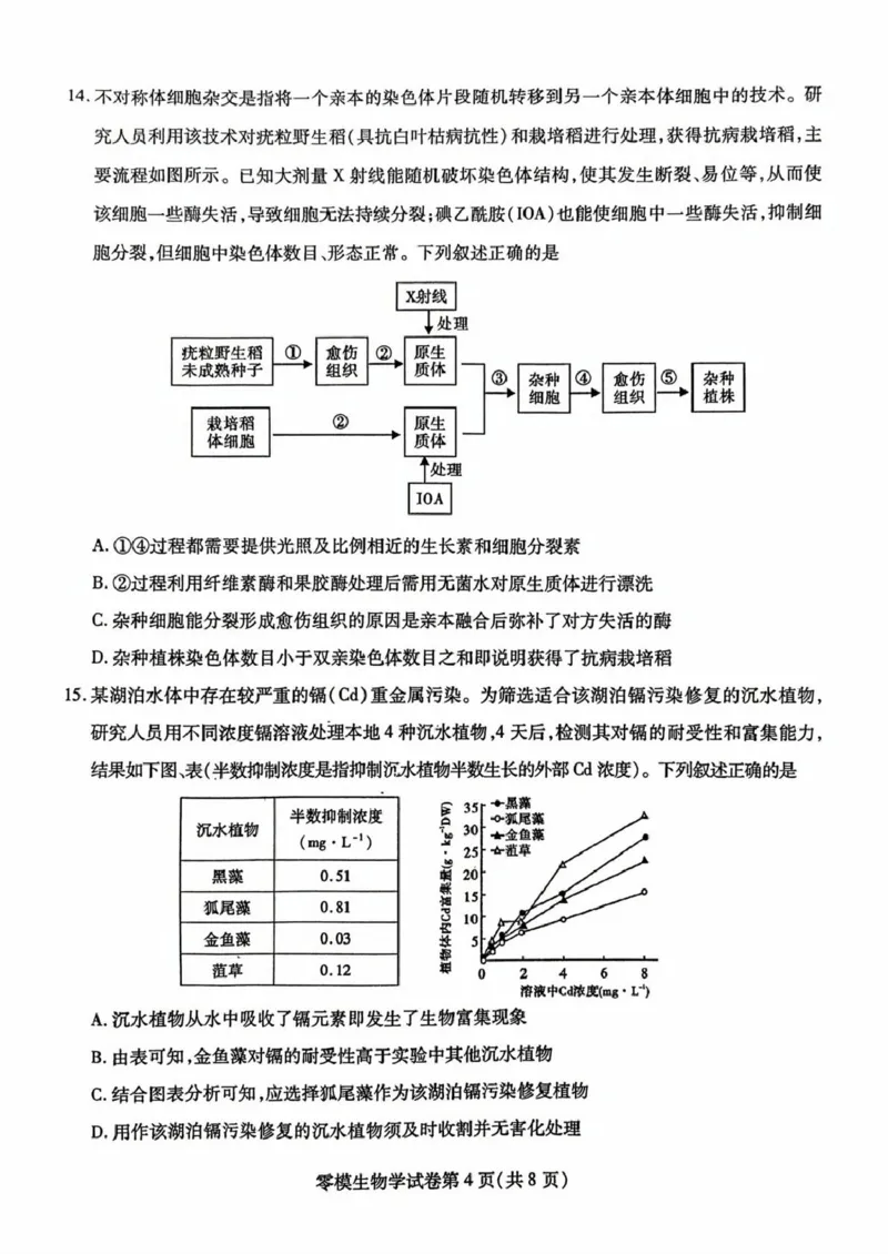 四川省内江市2026届高三上学期学期零模（高二下学期期末）生物试卷（含答案）_2025年7月_250711四川省内江市2026届高三上学期学期零模（高二下学期期末）