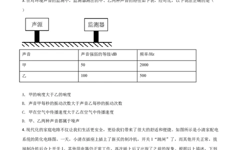 精品解析：2020年内蒙古呼和浩特市中考物理试题（原卷版）_中考真题_4.物理中考真题2015-2024年_2020中考物理真题110份_2020年中考真题精品解析物理(内蒙古呼和浩特卷)精编word版
