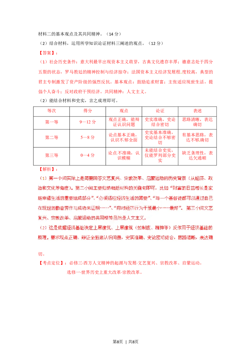 2012年高考历史试卷（安徽）（解析卷）_1.高考2025全国各省真题+答案_01.2008-2024全国高考真题（按省份分类）_1.安徽_2012-2024&middot;（安徽）历史高考真题