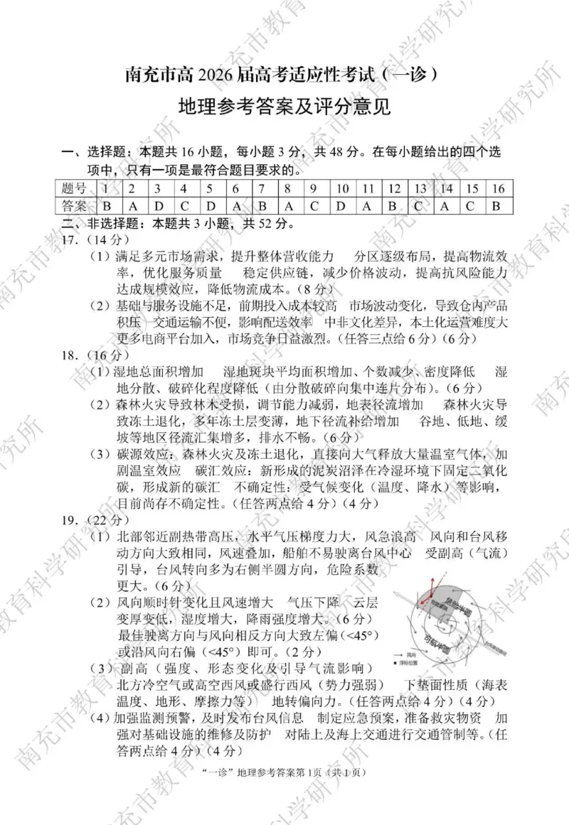 南充市高2026届高考适应性考试（一诊）地理标答_251127四川省南充市高2026届高考适应性考试（一诊）（全科）
