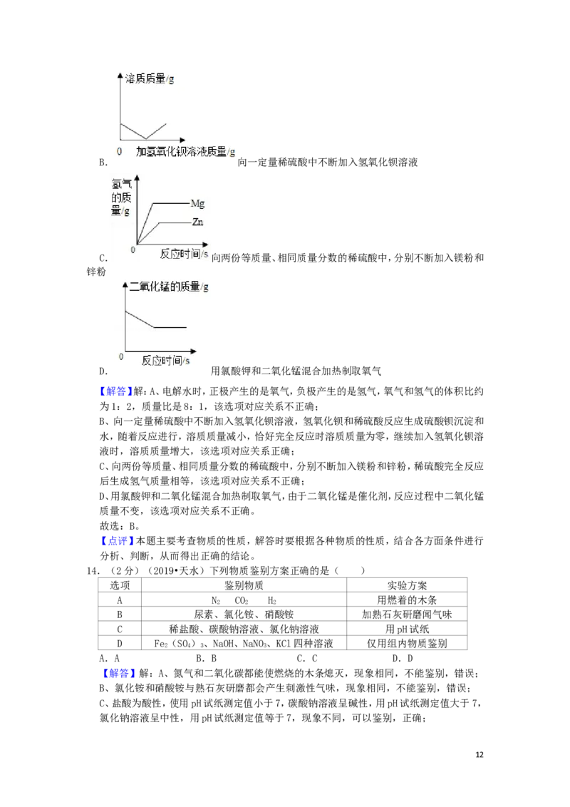 甘肃省天水市2019年中考化学真题试题（含解析）_中考真题_5.化学中考真题2015-2024年_2019中考真题卷（140份）