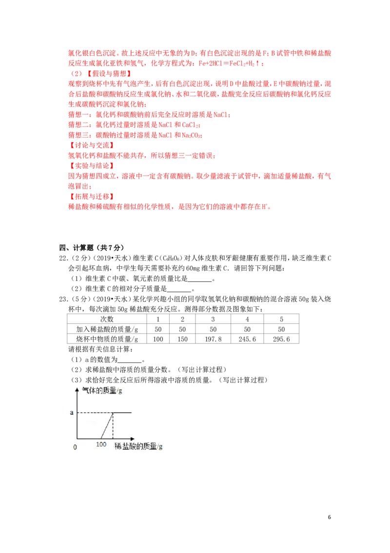 甘肃省天水市2019年中考化学真题试题（含解析）_中考真题_5.化学中考真题2015-2024年_2019中考真题卷（140份）