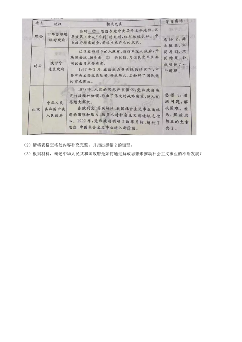 精品解析：2021年浙江省台州市中考历史试题（原卷版）_中考真题_6.历史中考真题2015-2024年_地区卷_浙江省_台州历史17-22缺20