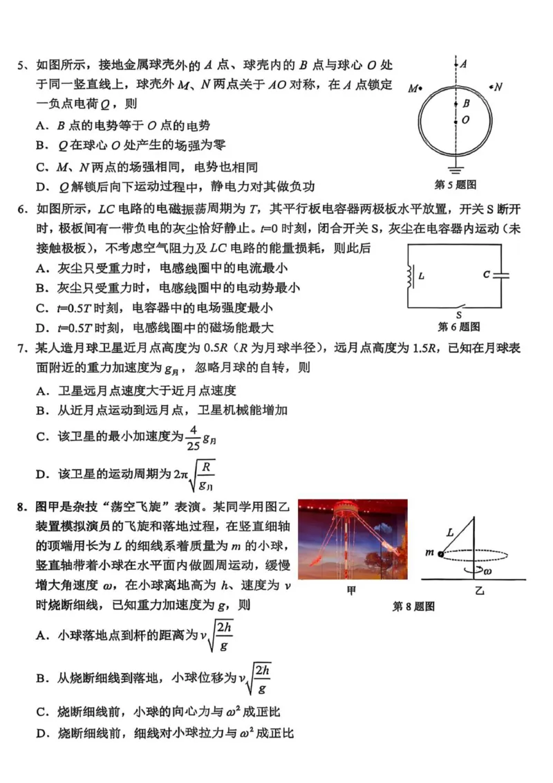 物理0_251105浙江省杭州市2025-2026学年高三上学期教学质量检测（全科）_浙江省杭州市2025-2026学年高三上学期教学质量检测物理试题（含答案）