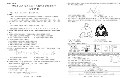 四川省大数据智学领航联盟2026届高三第一次教学质量联合测评化学试题（含答案）_251103四川省大数据智学领航联盟2026届高三第一次教学质量联合测评（全科）