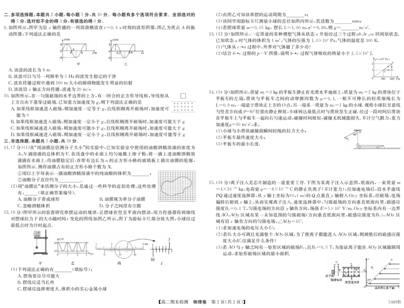 5489B物理_2025年7月_250705安徽省县中联盟2024-2025学年第二学期高二期末检测（全科）