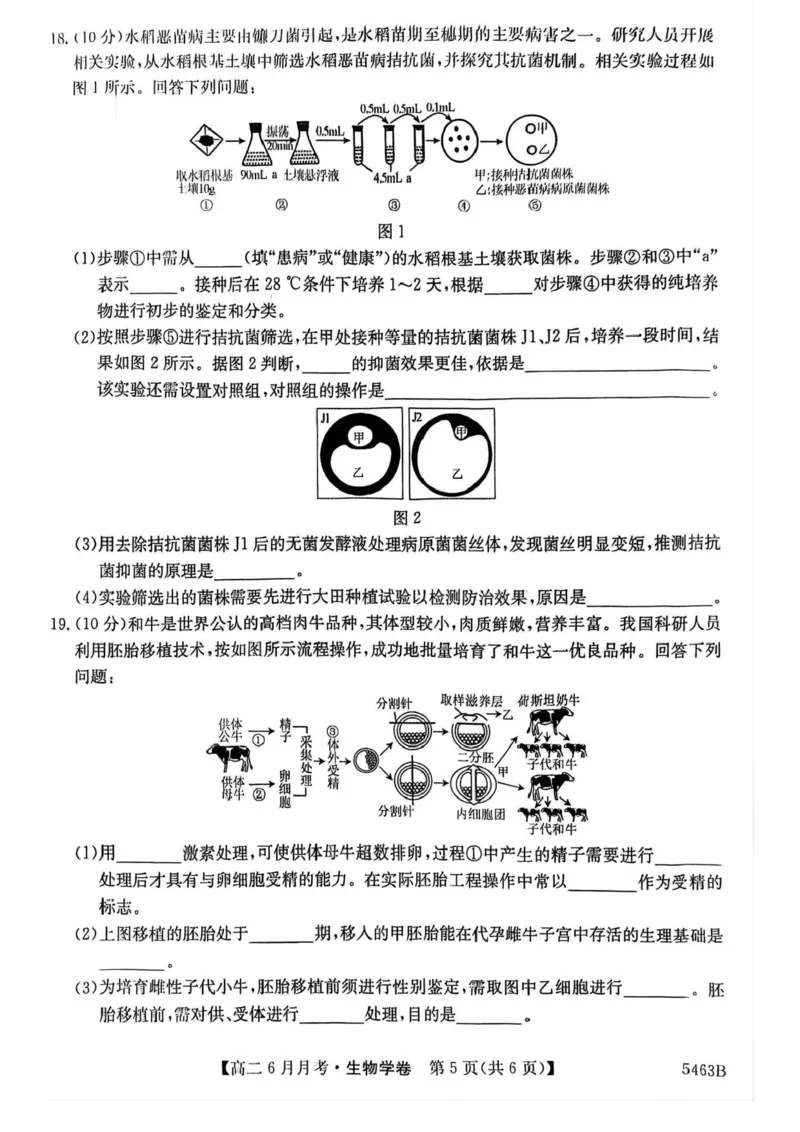 安徽省蚌埠市固镇县毛钽厂实验中学2024-2025学年高二下学期6月月考生物试题（含答案）_2025年6月_250629安徽省毛钽厂实验中学2024-2025学年高二下学期6月月考（全科）