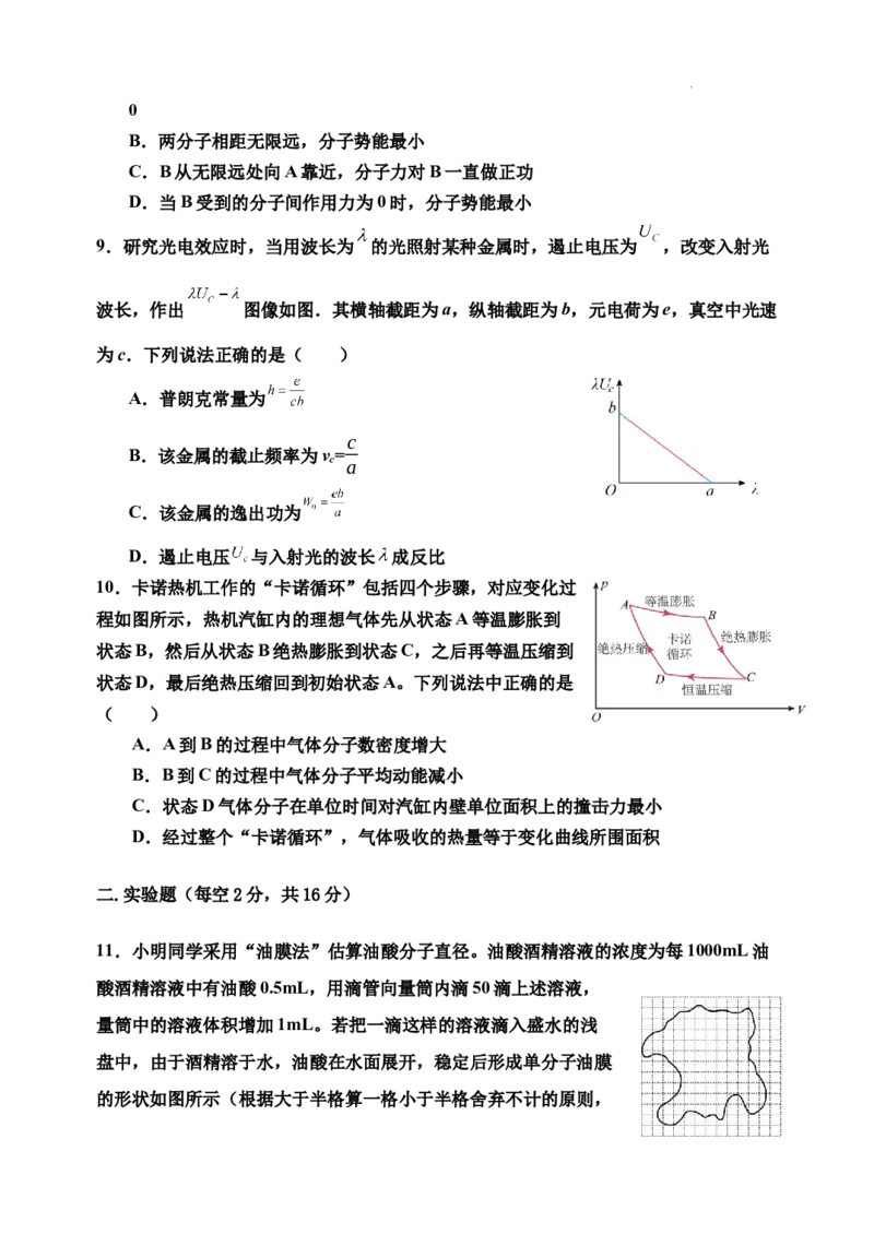 月考二试题_2025年6月_250615河南省实验中学2024-2025学年高二下学期第二次月考（全科）(1)_河南省实验中学2024-2025学年高二下学期第二次月考物理试卷