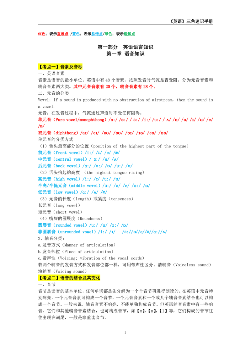教师资格《（高中）英语》三色速记手册_4-教培资料-26年最新资料-同步更新_初中高中教资_03科三专项（进去保存报考的学科即可）_03科三初高中三色笔记（无水印版）_高中