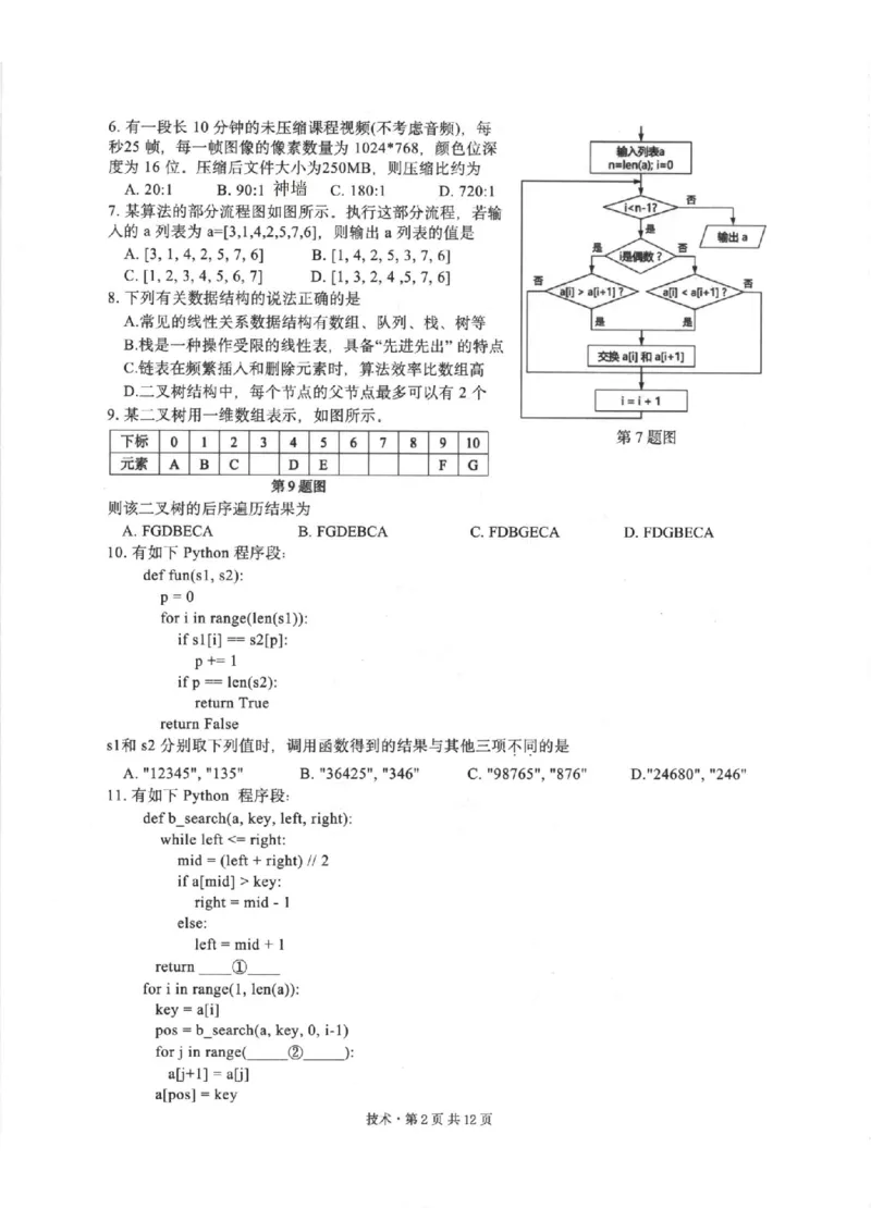 技术卷-2512浙江七校_2025年12月_2512232026年1月浙江省普通高校招生选考科目考试模拟卷(杭二温中绍一金一衢二等浙江七校)（全科）_浙江七校2025年12月高三联考技术