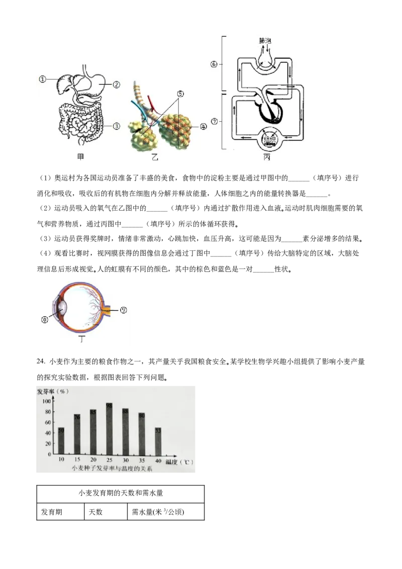 精品解析：2022年吉林省大安市中考生物真题（原卷版）_中考真题_8.生物中考真题2015-2024年_2022年全国中考生物114份14