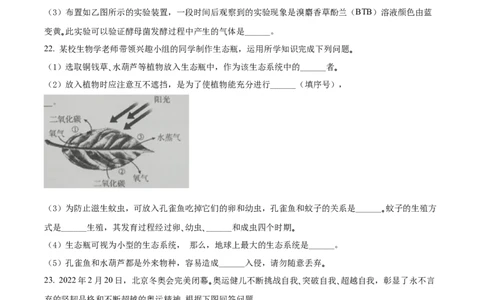 精品解析：2022年吉林省大安市中考生物真题（原卷版）_中考真题_8.生物中考真题2015-2024年_2022年全国中考生物114份14