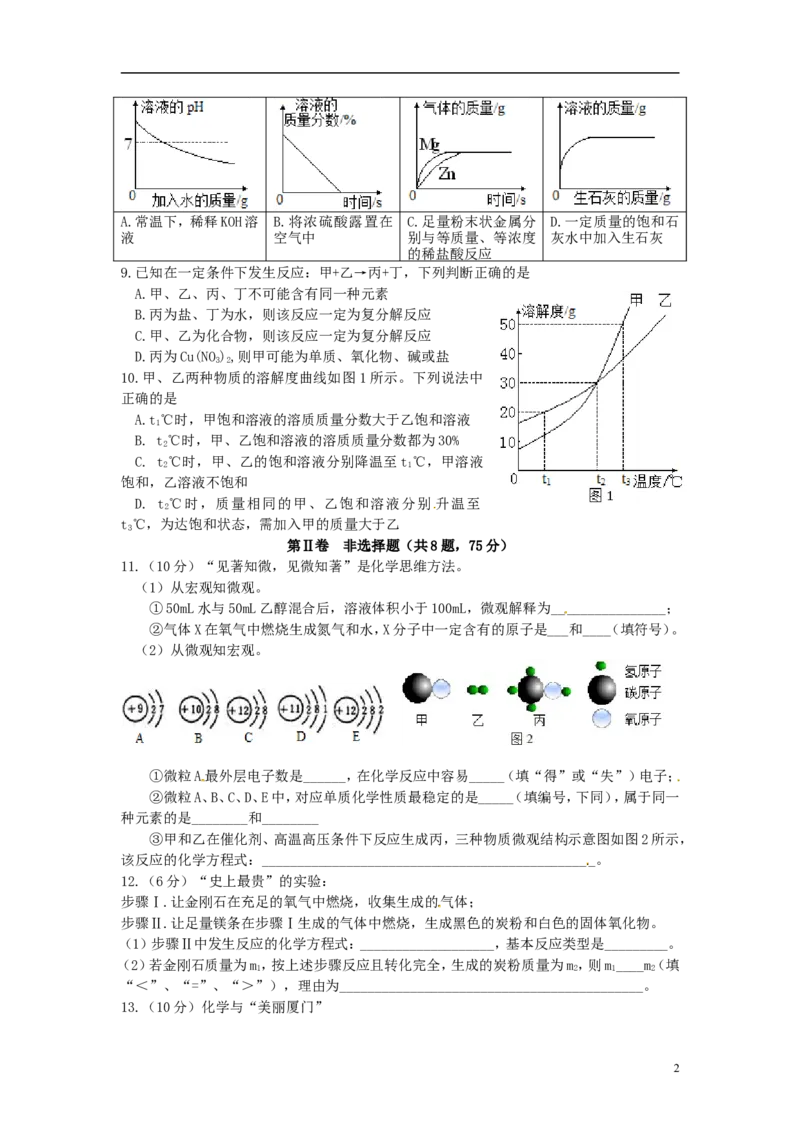 福建省厦门市2015年中考化学真题试题（含答案）_中考真题_5.化学中考真题2015-2024年_2015中考真题卷（162份）