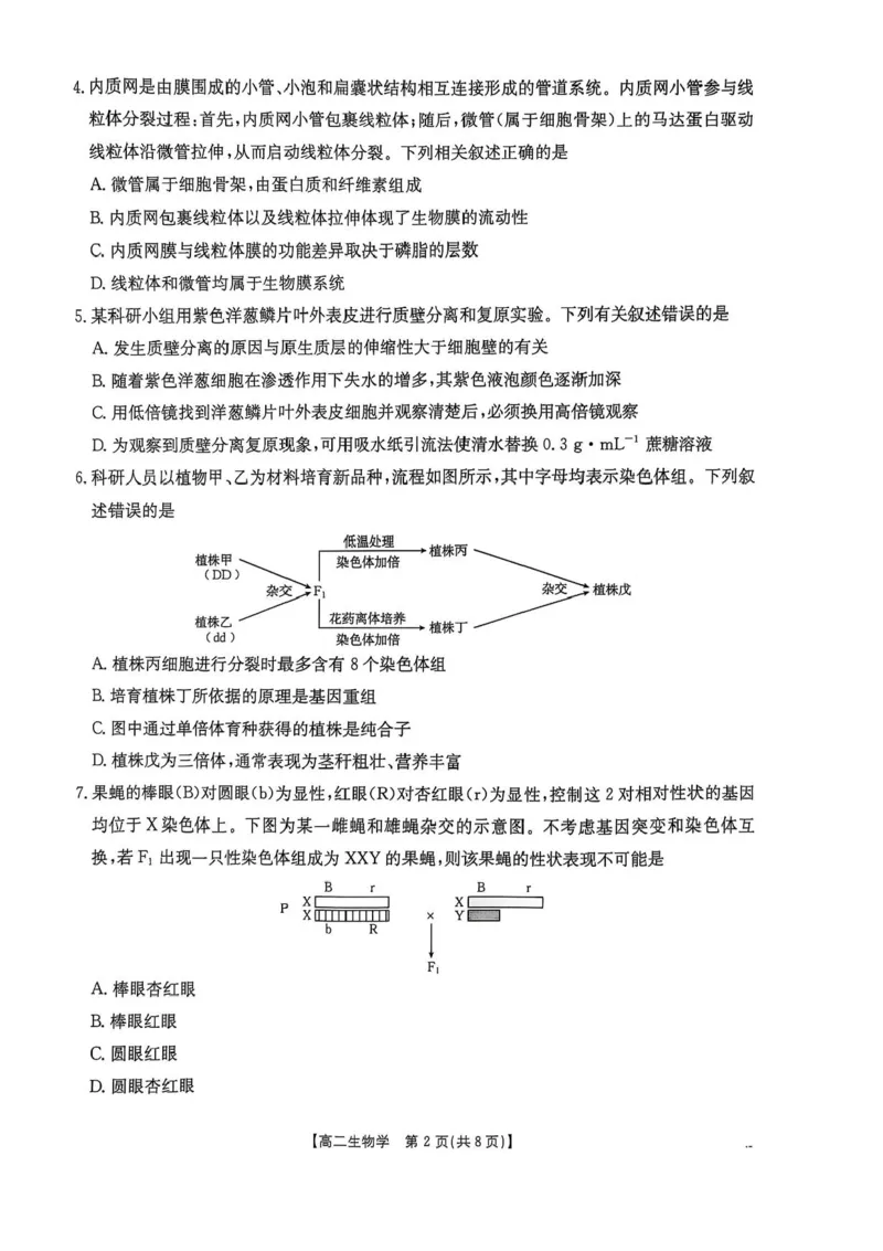 河北省邯郸市2024-2025学年高二下学期期末调研生物试卷（含答案）_2025年6月_250630河北省邯郸市2024-2025学年高二下学期期末调研考试（全科）
