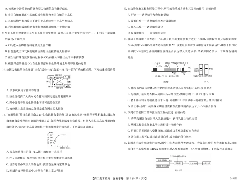 5489B生物学_2025年7月_250705安徽省县中联盟2024-2025学年第二学期高二期末检测（全科）