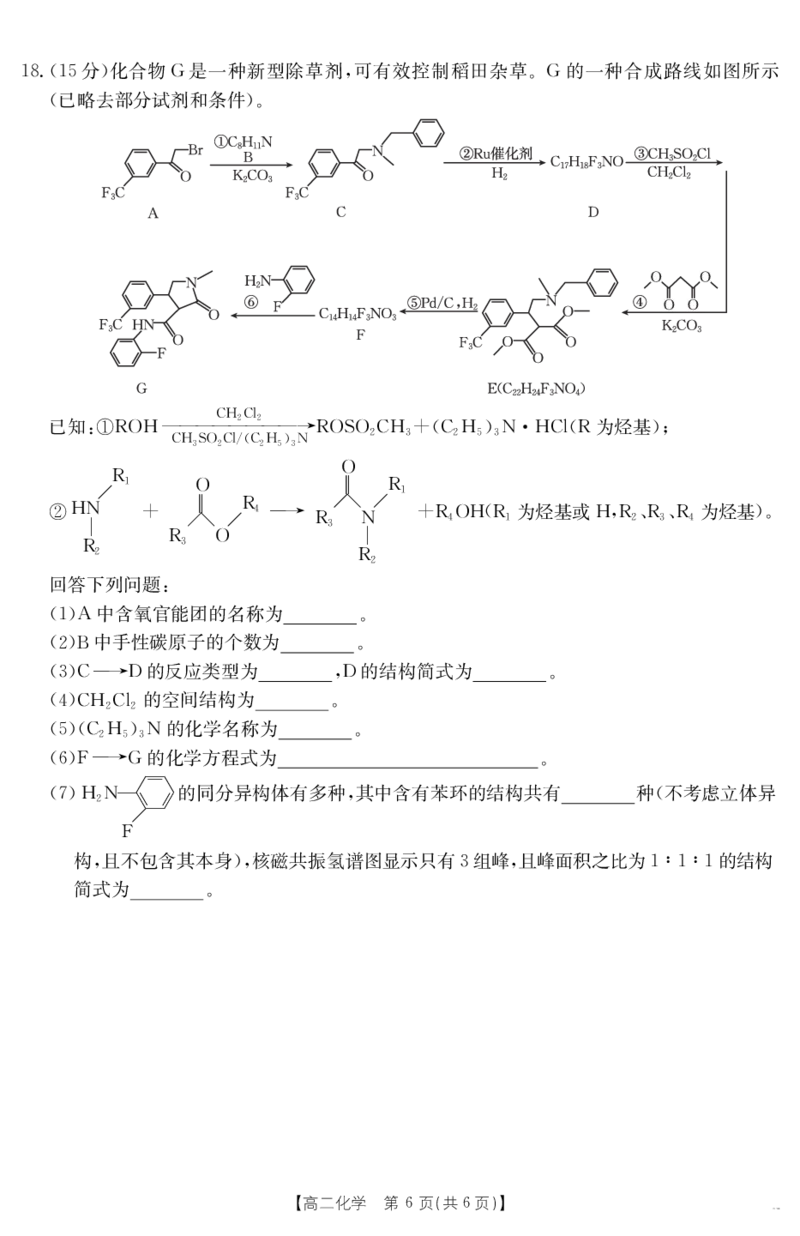 新疆2024-2025学年高二下学期7月联考试卷化学_2025年7月_250725金太阳&middot;新疆2024-2025学年高二下学期7月联考试卷（金太阳25-584B）（全科）