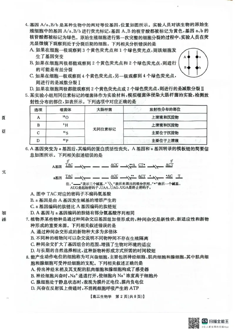 河北省2026届高三上学期12月联考（26-150C）生物_2025年12月_251225金太阳&middot;河北省2026届高三上学期12月联考（26-150C）（全科）