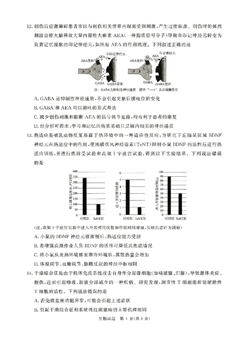 河南青桐鸣2026届高三上学期12月联考生物试卷+答案_2025年12月_251218河南高三青桐鸣大联考2025年12月联考