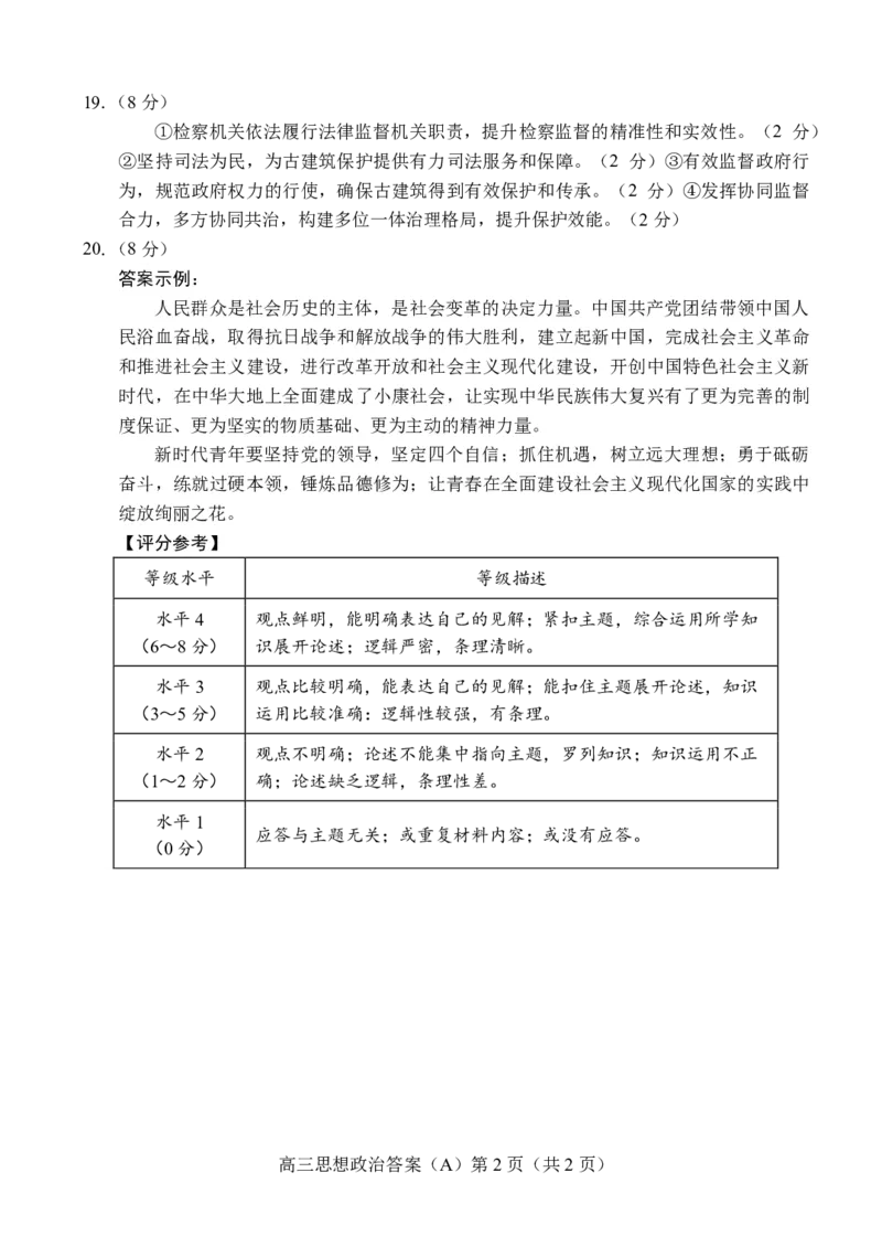 菏泽市A类高中2026届高三第一学期期中考试政治答案_251118山东省菏泽市A类高中2026届高三第一学期期中考试