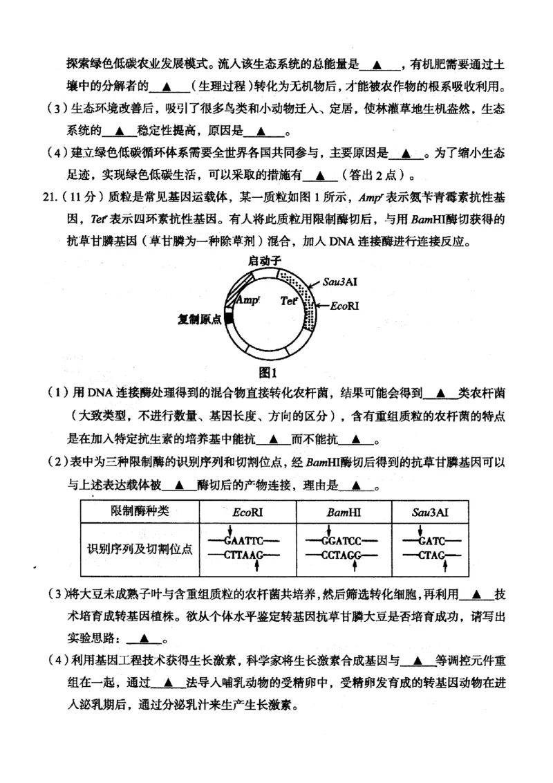 山西省大同市2026届高三上学期第一次学情调研教学质量监测（高二下学期期末）生物试题_2025年7月