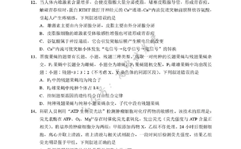 湖北省武汉市硚口区2025-2026学年高三上学期7月起点质量检测生物试卷（含答案）_2025年7月_250728湖北省武汉市硚口区2025-2026学年高三上学期7月起点质量检测（全科）