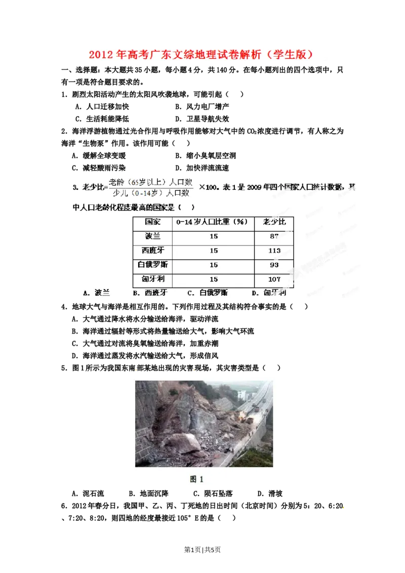 2012年高考地理试卷（广东）（空白卷）_1.高考2025全国各省真题+答案_01.2008-2024全国高考真题（按省份分类）_4.广东_2008-2024&middot;（广东）地理高考真题