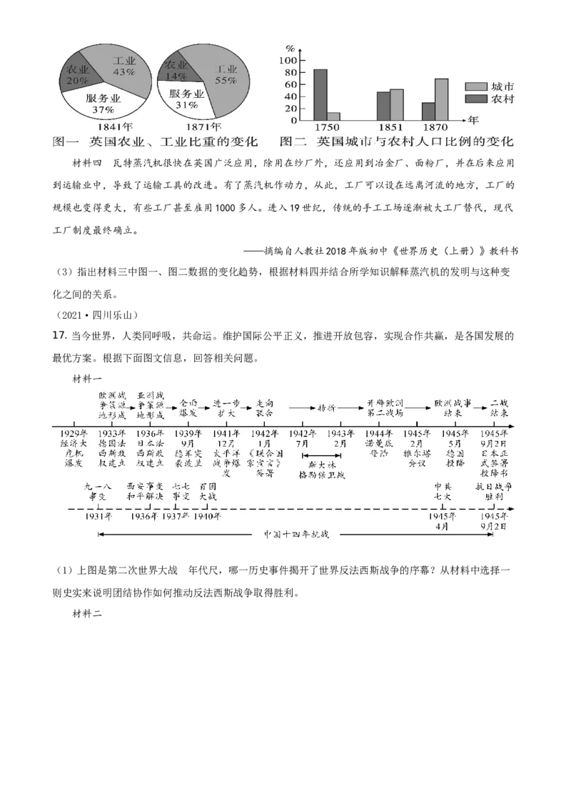 精品解析：2021年四川省乐山市中考历史试题（原卷版）_中考真题_6.历史中考真题2015-2024年_地区卷_乐山历史（17-21）