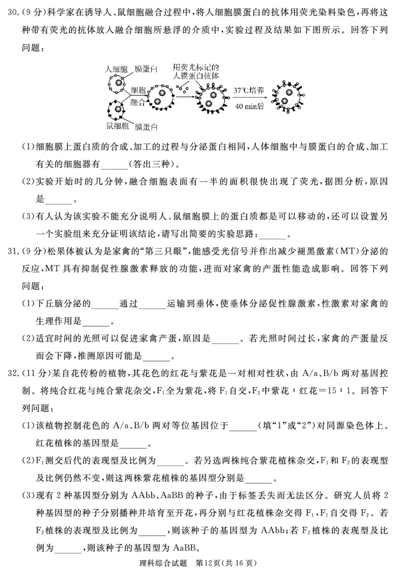 2024届地区一诊理综_2024届四川省九市高2021级第一次诊断性考试_四川省九市高2021级第一次诊断性考试理综