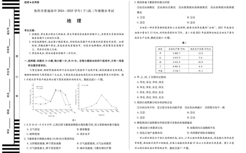地理焦作高二下期末_2025年7月_250715天一大联考&middot;河南省焦作市普通高中2024-2025学年高二年级期末考试（全科）