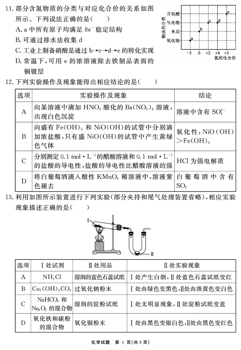 化学试题_2025年12月_2512072026届名校名师测评卷（三）（全科）_化学