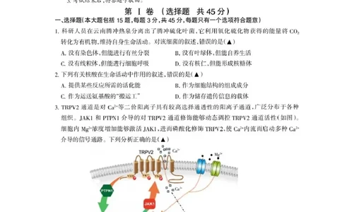 四川省凉山州2026届高中毕业班第一次诊断性考试生物_2025年12月_251220四川省凉山州2026届高中毕业班第一次诊断性考试（凉山州一诊）（全科）