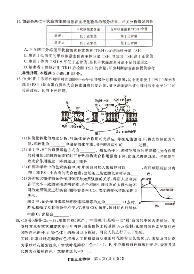 2025年榆林市高三生物联考试卷_2025年12月_2512132025-2026学年高三12月联考_2025-2026高三12月联考生物试卷（含答案）