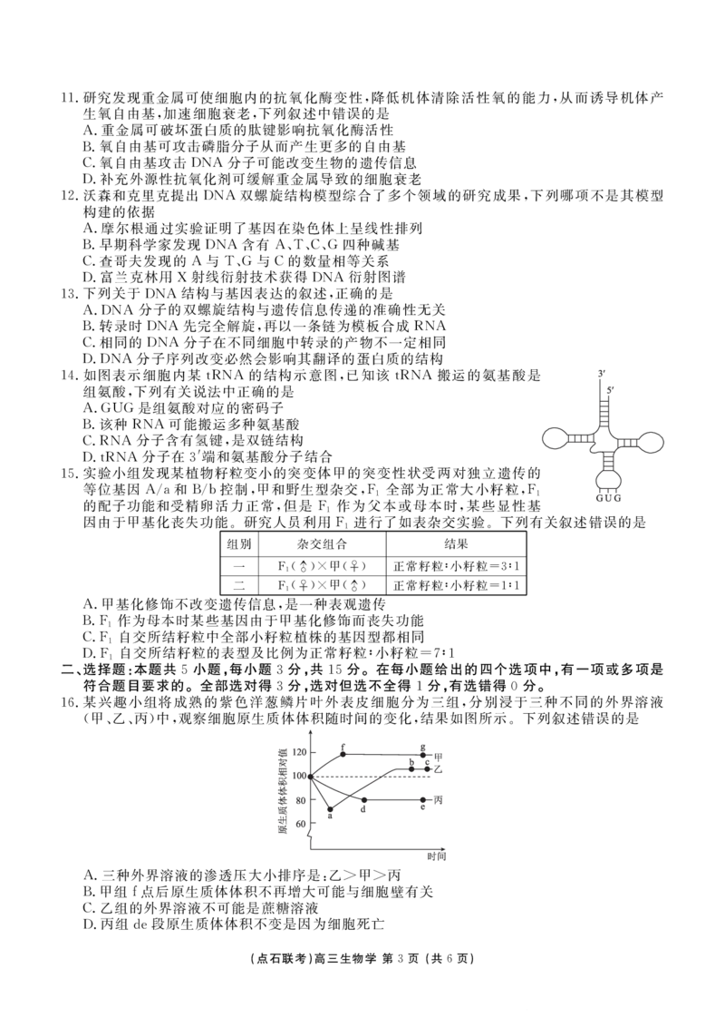 点石联考2025&mdash;2026学年度上学期高三年级11月份联合考试生物_251112辽宁省点石联考2025&mdash;2026学年度上学期高三年级11月份联合考试（全科）