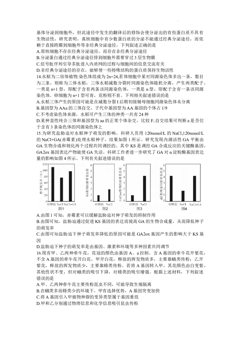 2024届湖南省邵阳市高三第一次联考（邵阳一模）生物(1)_2024年1月_021月合集_2024届湖南省邵阳市高三第一次联考（邵阳一模）