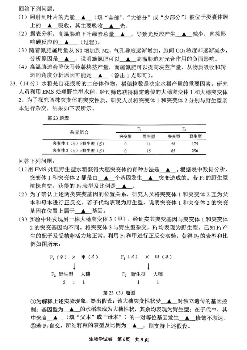 宁波高三一模生物试卷_251107浙江省宁波市2026届高三一模考试（全科）_浙江省宁波市2026届高三一模考试生物试卷（含答案）