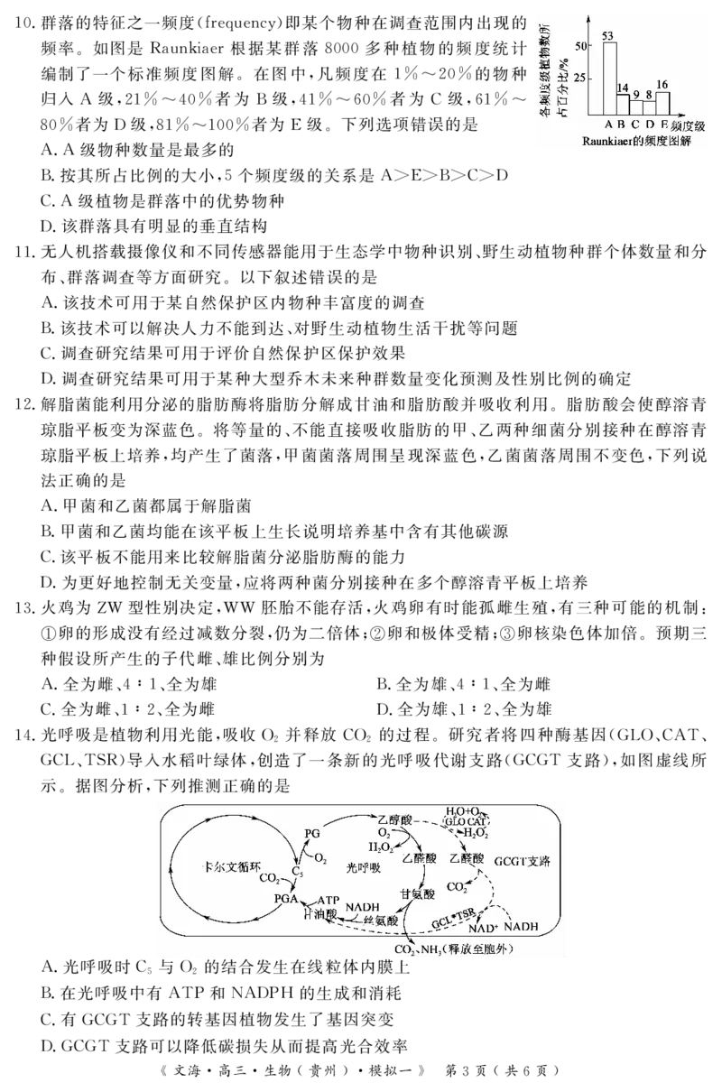 2024届湖北省黄冈八模高三模拟考试（一）生物_2024届湖北省黄冈八模高三模拟考试（一）