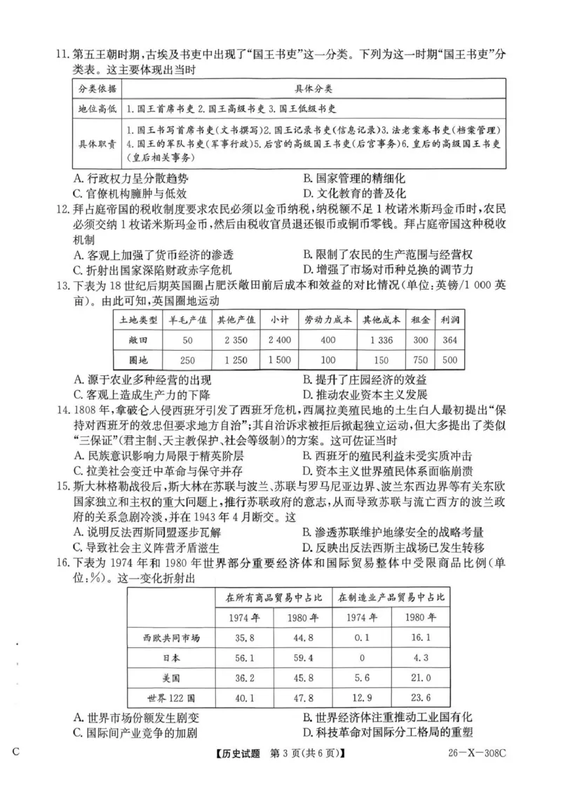 河南省2026届高三年级TOP二十名校调研考试二（26-X-308C）历史_2025年12月_251224河南省2026届高三年级TOP二十名校调研考试二（26-X-308C）（全科）