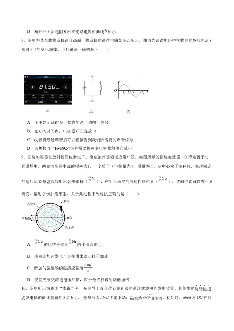 江苏省南京市六校联合体2024-2025学年高二下学期6月期末考试物理Word版含答案_2025年7月_250701江苏省南京市六校联合体2024-2025学年高二下学期6月期末考试（全科）
