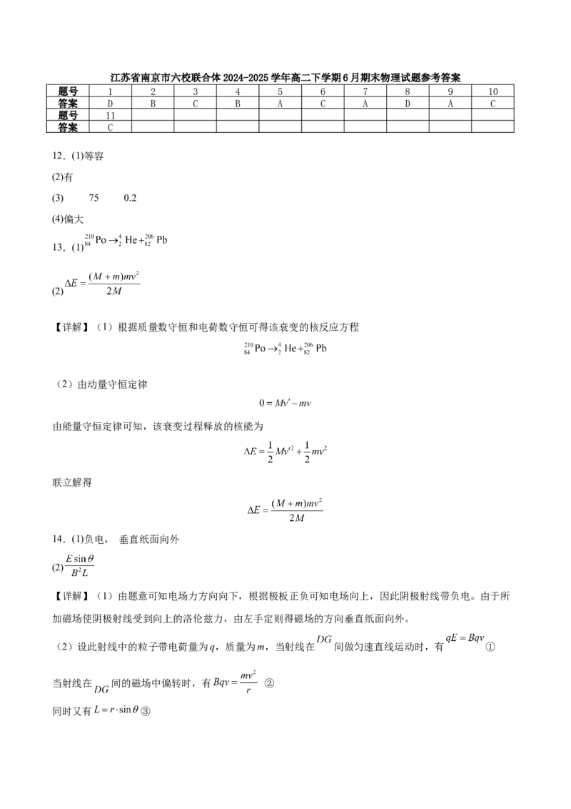 江苏省南京市六校联合体2024-2025学年高二下学期6月期末考试物理Word版含答案_2025年7月_250701江苏省南京市六校联合体2024-2025学年高二下学期6月期末考试（全科）
