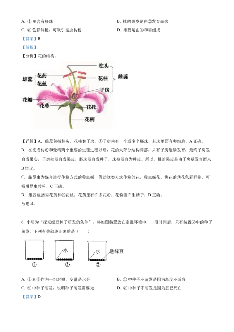 精品解析：2022年吉林省长春市中考生物真题（解析版）_中考真题_8.生物中考真题2015-2024年_2022年全国中考生物114份14