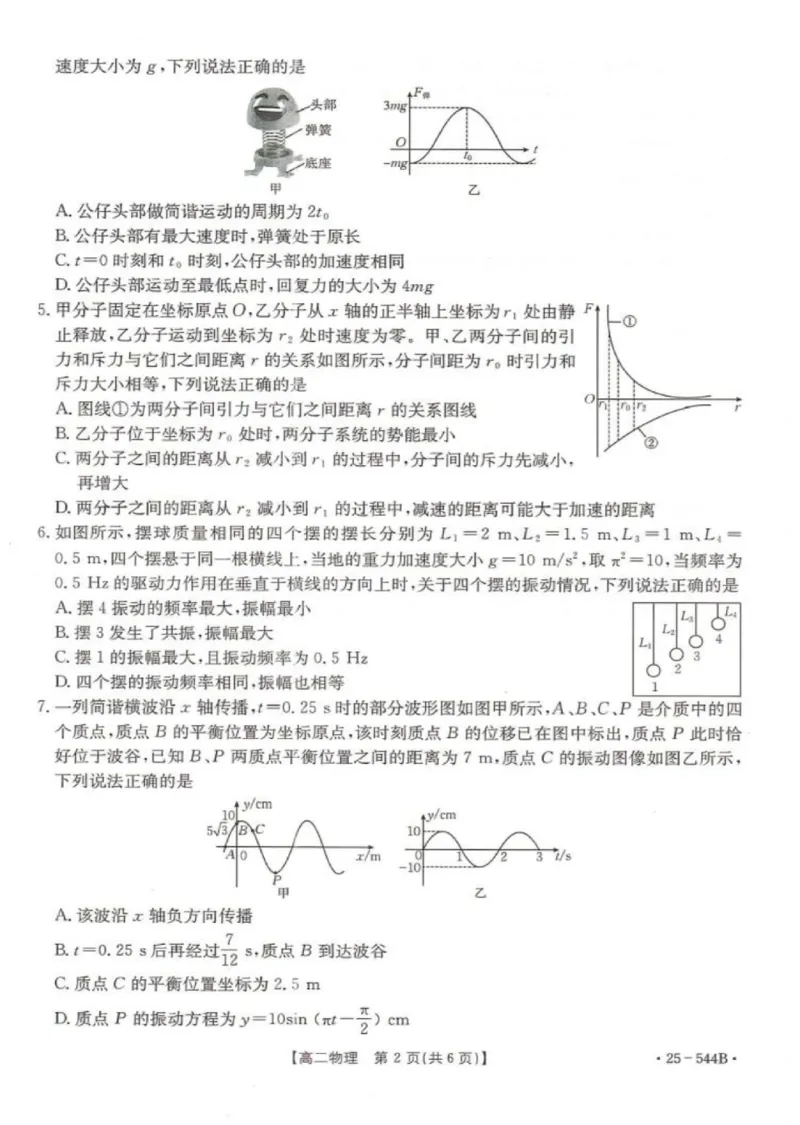河北省邢台市卓越联盟2024-2025学年高二下学期第三次考试（6月）物理试卷（含答案）_2025年6月_250616河北省邢台市卓越联盟2024-2025学年高二下学期第三次考试（金太阳544B）（全科）(1)