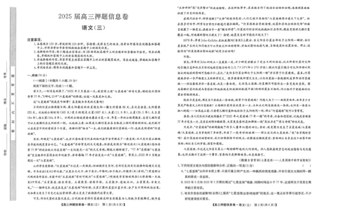 2024-2025学年高三下学期5月押题信息卷（三）语文试卷+答案_2025年6月_250602九师联盟2025届高三押题信息卷（三）（全科）