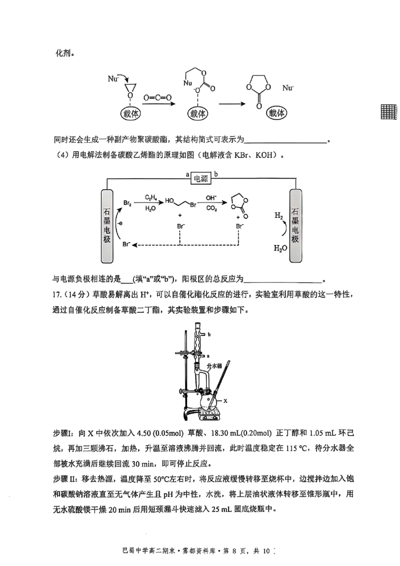 化学+答案-重庆市巴蜀中学教育集团2026届高二（下）期末考试_2025年7月_250702重庆市巴蜀中学教育集团高2026届高二下期末考试