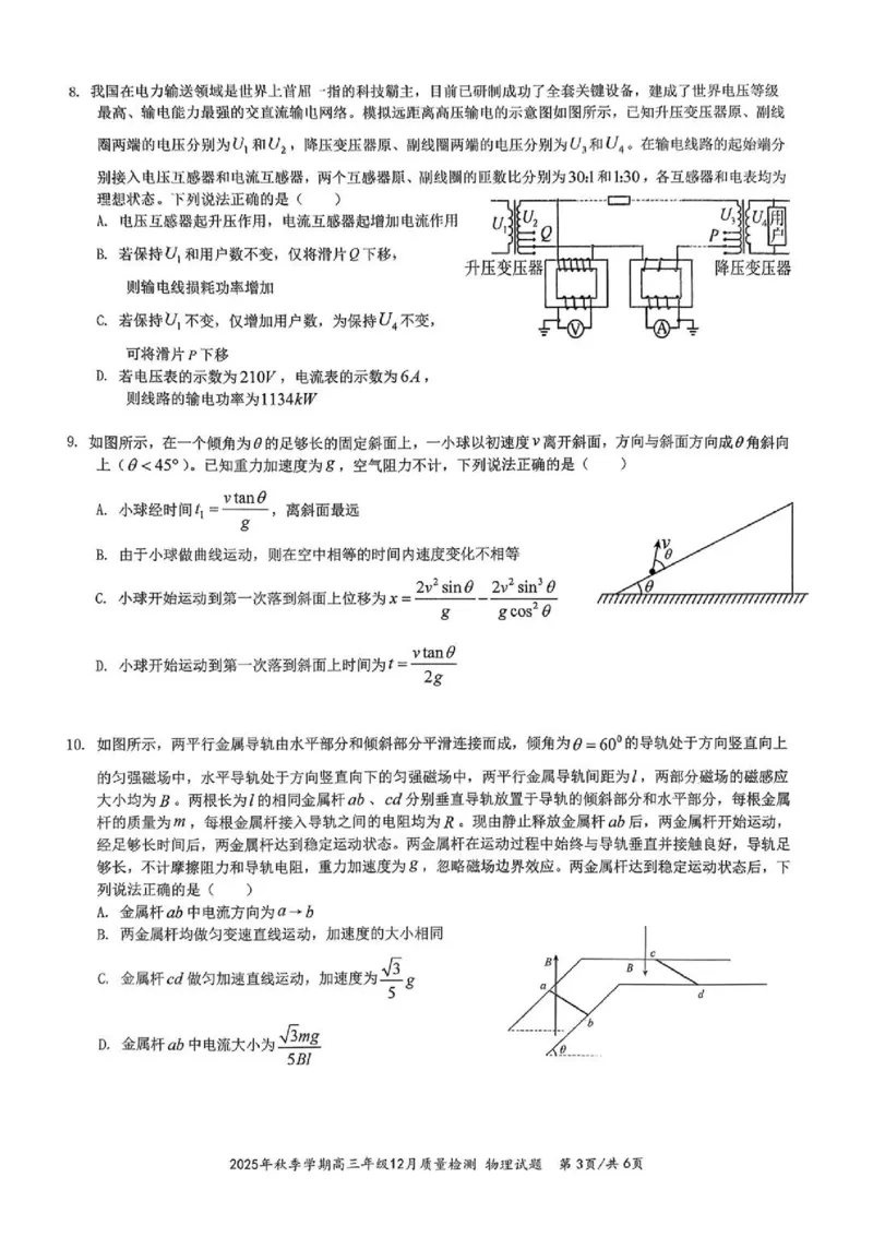 十一校物理试卷_2025年12月_251211湖北省十一校2025-2026学年高三上学期12月质量检测（全科）_湖北省十一校2025-2026学年高三上学期12月质量检测物理