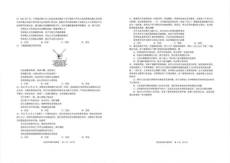 湖北省华中师大一附中2025年高考学科核心素养卷政治_2025年6月_2506042025届湖北省武汉市华中师范大学第一附属中学高三下学期核心素养卷（全科）